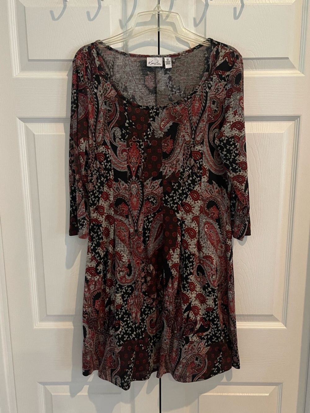 Kim Rogers Petite Medium Paisley Dress - Red & Black - 3/4 Sleeve